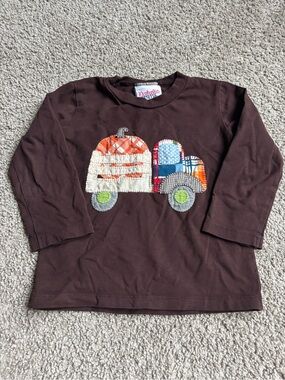 Natalie Grant 2T Fall Autumn Brown Long-Sleeve Kids Top with Pumpkin in Truck